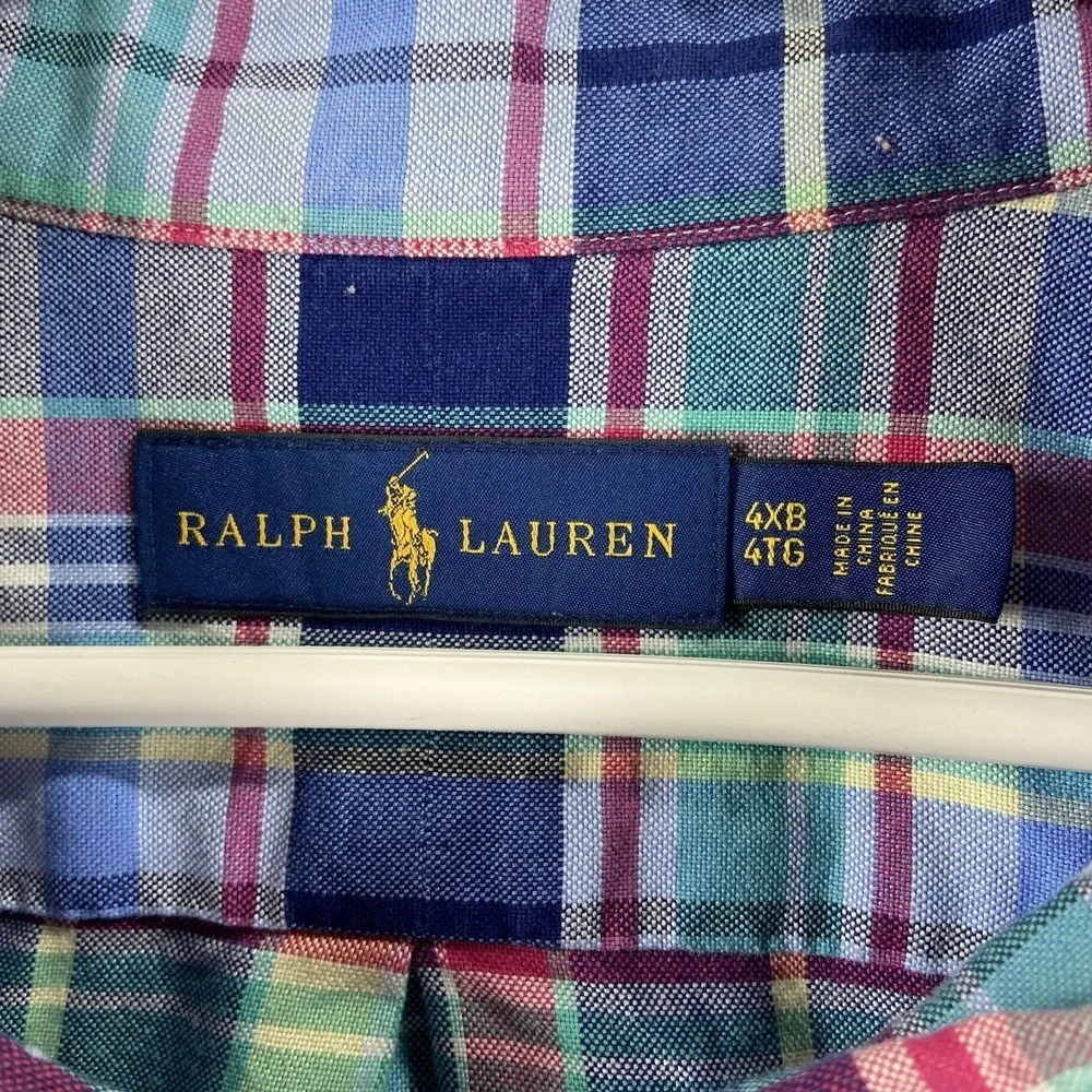 Ralph Lauren Shirt Mens 4XB Button Down Flesh Pony Plaid Oxford Big Tall Casual